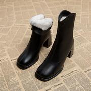 gg。高跟雪地靴女2024秋冬保暖棉鞋今年流行的黑色短靴