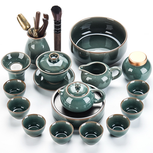 哥窑茶具套装家用高档办公会客轻奢茶壶，中式整套陶瓷茶杯功夫泡茶
