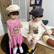 兄妹装夏季韩国童装儿童，立体印花背心短裤套装宝宝幼儿园套装