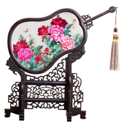 蜀绣斜扇屏风中国特色双面绣摆件，送老外的中国民族风刺绣手工艺品