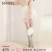 SNIDEL秋冬甜美仙女纯色高腰荷叶边压褶A字雪纺短裙裤SWFP234243