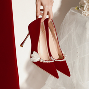红色结婚鞋高跟鞋女气质秀禾服婚纱中式2023订婚敬酒服新娘鞋