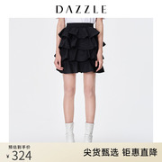 DAZZLE地素奥莱 黑色花边a字一步裙半身裙短裙2D2S2251A