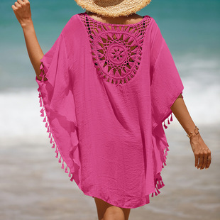 2024欧美复古民族，风大码蕾丝镂空连衣裙，海边度假沙滩短裙子女