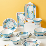 小作日式餐具陶瓷碗，家用碗碟碗盘长方形菜盘高颜值米饭碗专用餐盘