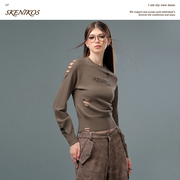 Skenikos 美式复古破洞毛衣慵懒风设计感长袖针织衫2023秋上衣女
