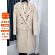 2023秋冬韩版高级长绒感双面，羊绒大衣女，中长款双排扣毛呢外套