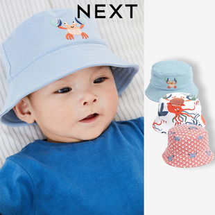 英国next新生婴儿遮阳帽，宝宝0-2岁卡通，螃蟹男童3纯棉渔夫帽子