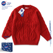 NASA联名红色纯色毛衣男女款2024新年款秋冬季喜庆过年青少年衣服