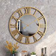 圆形铁艺镜面钟，ebay亚马逊欧式铁艺挂钟客厅，外贸一件代发静音壁钟