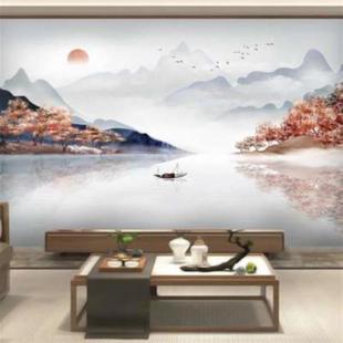 新中式电视背景23墙壁纸，客厅沙发影视墙布8d山水画装饰壁画