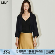 lily2024夏女装(夏女装)时尚，黑色针织外套，小披肩上衣连衣裙吊带外搭女