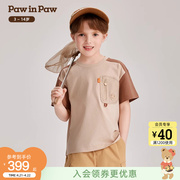pawinpaw卡通小熊童装2024年夏季新男童(新男童)撞色拼接儿童短袖t恤时尚