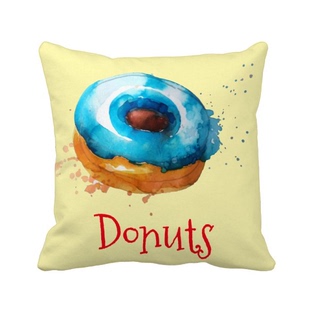 水彩画手绘蓝色甜甜圈图案，方形抱枕靠枕沙发靠垫，双面含芯礼物
