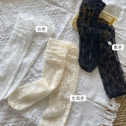 夏季白色透明提花袜子女超薄款，蕾丝花边丝袜，日系jk中筒小腿堆堆袜