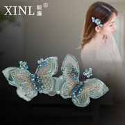 水晶蝴蝶发夹韩国成人女优雅手工头花饰品，弹簧夹后脑勺马尾夹发卡
