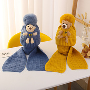 宝宝帽子围巾一体女童针织毛线儿童护耳帽冬季加厚韩版婴幼儿男童