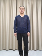 威可多长袖针织衫，男85.2亚麻14.8锦纶，v领薄款纯色深蓝色针织衫