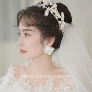 韩式新娘结婚花朵串珠珍珠发箍森系婚礼婚纱头饰超仙赫本发饰