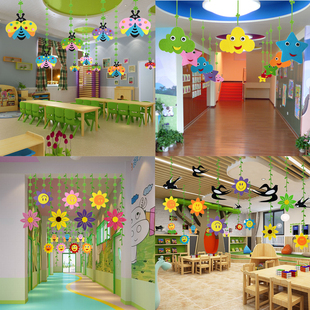 幼儿园走廊吊饰教室环创材料，吊顶布置儿童，房太阳花装饰燕子挂饰