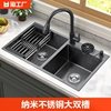 加厚304不锈钢大双槽厨房手工水槽家用洗菜盆洗碗槽水池台上台下