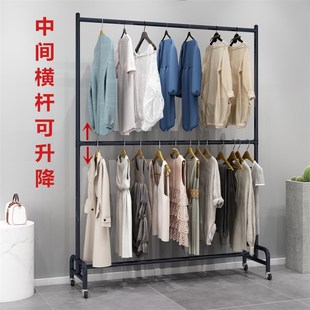 服装店衣架展示架双层服装架双杆童装女装店货架升降架落地式带轮