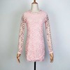 品牌折扣粉色圆领长袖蕾丝连衣裙，气质打底长衫，修身收腰紧身短裙