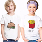 汉堡薯条t恤儿童姐姐弟弟亲子装短袖欧美风儿童两人闺蜜装纯棉潮