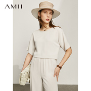 Amii极简雪纺套装女2024春短袖雪纺T恤休闲阔腿长裤两件套