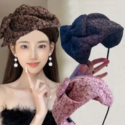 法式秋冬立体刺绣花朵小帽子发箍半帽遮白发，头箍发卡晚宴礼服