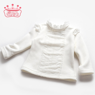女宝宝秋冬加绒打底衫白色1-3岁小童纯棉保暖上衣0婴儿半高领公主