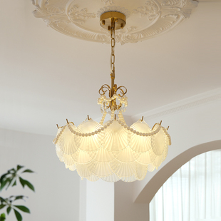 西早 法式复古珍珠贝壳玻璃吊灯 美式客厅餐厅别墅楼梯卧室灯具