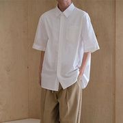 白衬衫男款正装夏季男士白色短袖衬衫，2022复古色，休闲日系港风上衣
