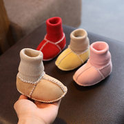 新生婴儿鞋袜0-3-6月7仿羊皮毛宝宝棉鞋学步加绒软底不掉脚秋冬季
