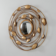 定制美式轻奢创意铁艺装饰镜子客厅背景墙壁挂金属艺术圆形壁炉玄