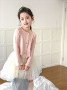 韩国童装2024春款女童彩色，扣子毛衣中大童女宝不规则针织衫外套