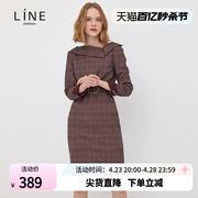 line女装商场，同款韩国秋春斜领格子连衣裙nwopil0100