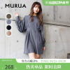 murua连衣裙日系女装，夏百搭圆领正肩显瘦长袖，短裙衬衫裙