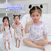 儿童短袖套装女童夏装时髦短裤，t恤睡衣，薄款韩版男宝宝空调家居服