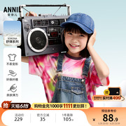 安奈儿童装女童圆领短袖T恤2025夏新款弹力多彩宽松渐变时尚上衣