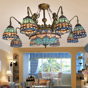 美式复古简约地中海风别墅客厅，餐厅卧室儿童房，创意美人鱼玻璃吊灯