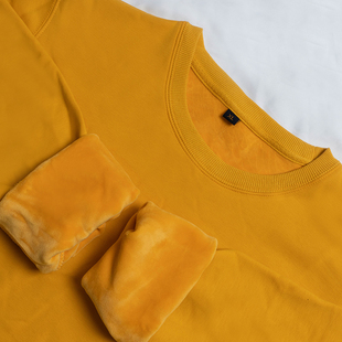2.0银狐绒上衣姜黄色金黄圆领纯色直筒简约保暖加绒冬季长袖卫衣