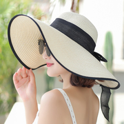 夏天沙滩草帽子女海边大帽檐，防晒遮阳大沿凉帽太阳帽可折叠休闲
