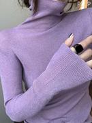 香芋紫高领紧身羊毛针织衫女秋冬洋气内搭堆堆领毛衣打底上衣