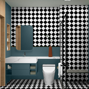 卫生间浴室厕所瓷砖墙贴墙纸自粘超防水黑白菱形格子专用壁纸贴纸