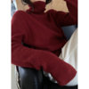 法式复古慵懒红色高领毛衣女秋冬季内搭宽松堆堆领打底针织羊绒衫