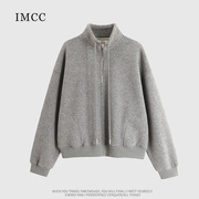 IMCC设计感小众韩系半拉链双面呢学院风立领卫衣外套女加厚短上衣
