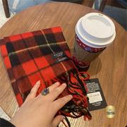 英国苏格兰爱丁堡进口纯羊绒围巾男款女款红色节日礼物
