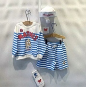韩国童装ins风婴儿宝宝男女童蓝色条纹海军风卫衣短裤套装
