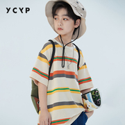 ycyp童装潮帅气男童短袖，t恤夏季儿童上衣，薄中大童条纹体恤男t